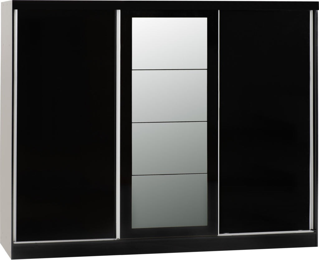 Nevada 3-Door Sliding Wardrobe – Modern Black Gloss Finish | Space-Saving Bedroom Storage