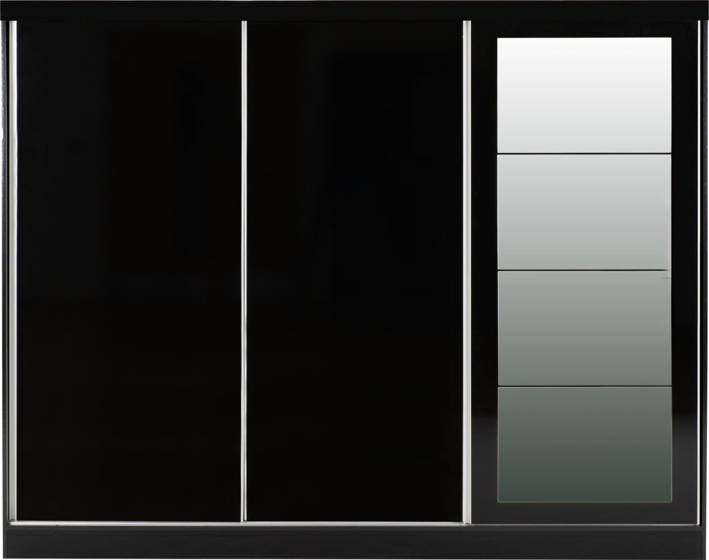 Nevada 3-door sliding wardrobe in black gloss finish with modern sleek design