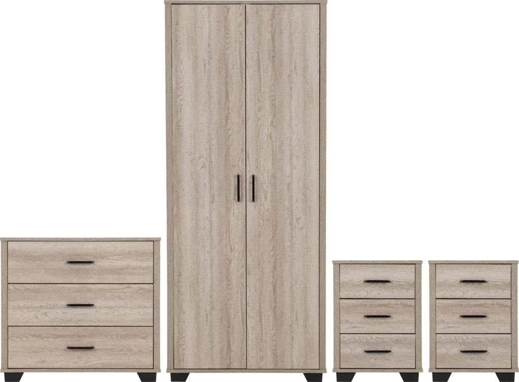 Oliver 2 Door Wardrobe Bedroom Set – Light Oak Effect | Wardrobe, Chest of Drawers & Bedside Table