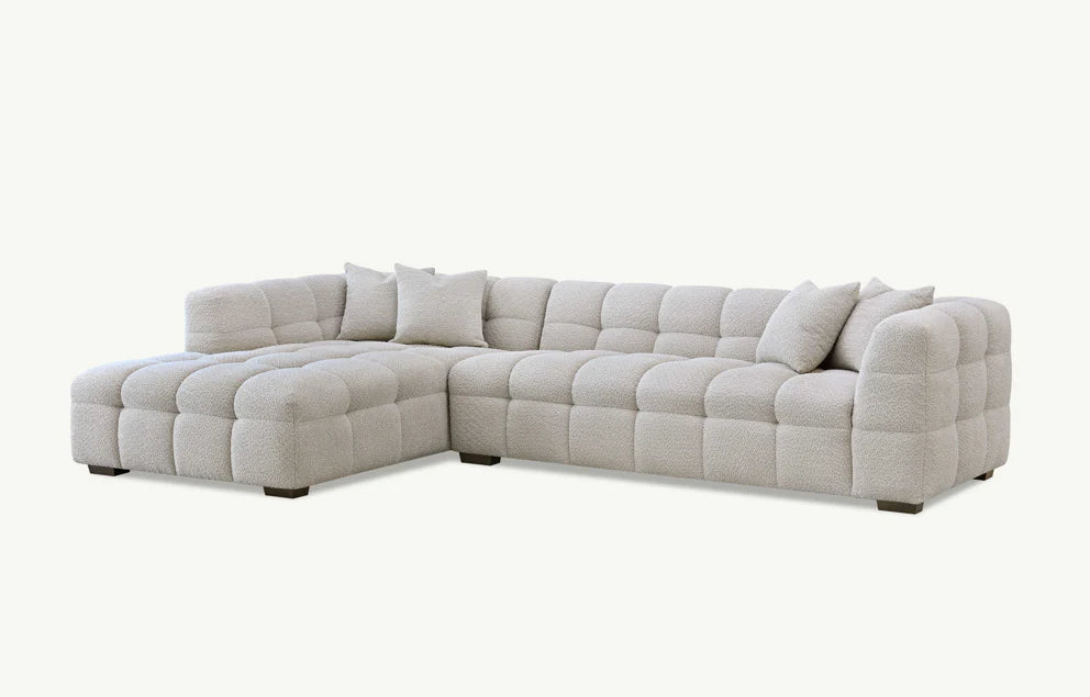 Aluxo Tribeca Left Hand Corner Sofa – Oatmeal Bouclé Fabric | Modern Chesterfield Style