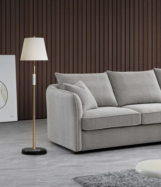 Aluxo Rubin Corner Chaise Sofa in Pebble Bouclé with sculptural curved shape, soft textured fabric, and modern design for luxury living rooms