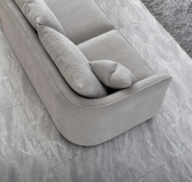 Aluxo Rubin Corner Chaise Sofa – Pebble Bouclé Fabric with Curved Modern Design
