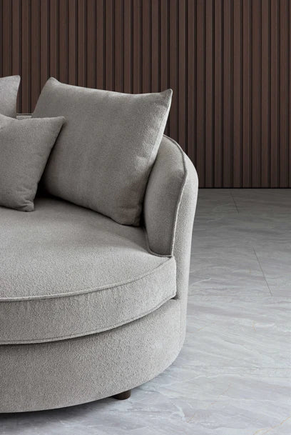 Aluxo Rubin Corner Chaise Sofa – Pebble Bouclé Fabric with Curved Modern Design
