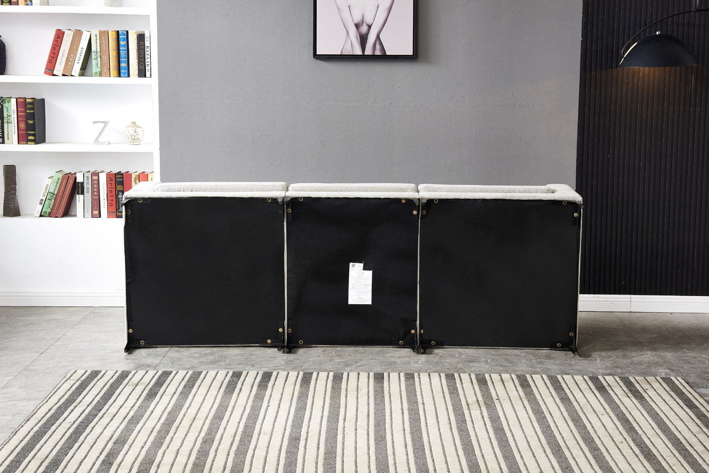 ANEK 3 Seater Sofa – Grey Fabric & Black Metal Legs