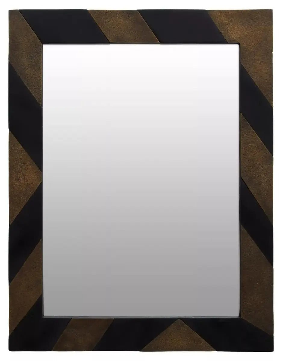Geometric wall mirror with black and gold metal frame, ideal for modern luxe interiors and statement wall styling