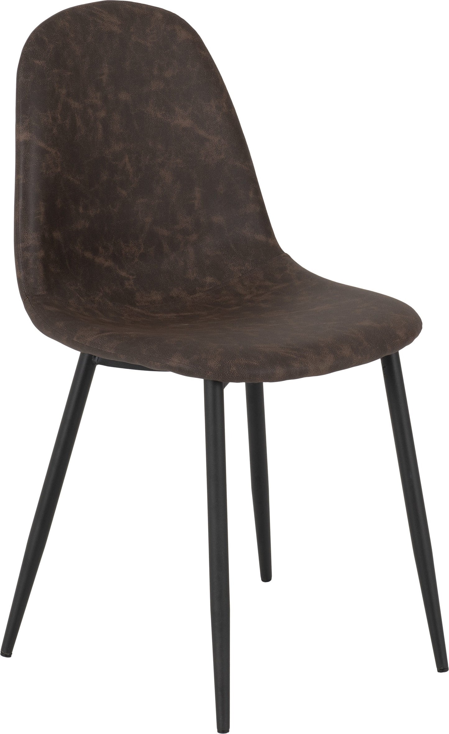 Set of 2 brown faux leather dining chairs with padded seat and black metal legs – Athens chair set