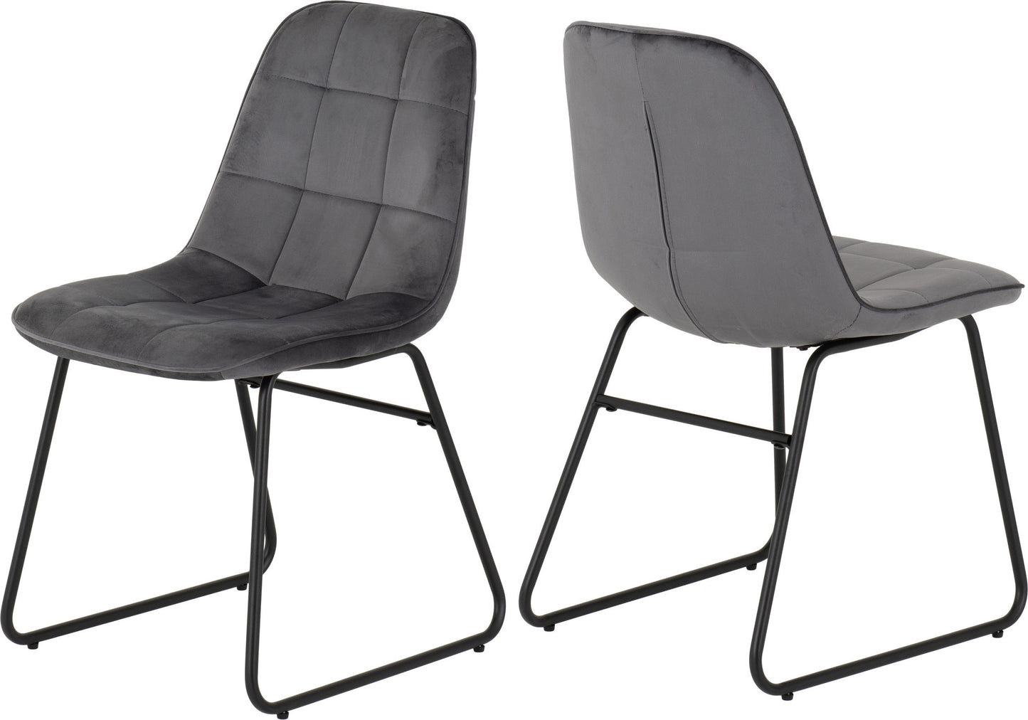 Set of 2 grey velvet dining chairs with padded seat and black metal legs – Lukas modern chair set