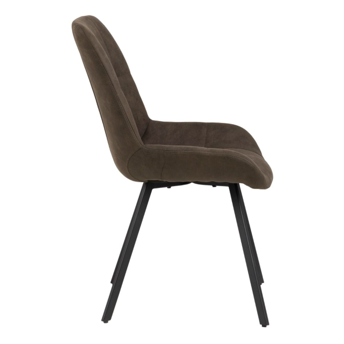 Brown upholstered chair with black legs on a white background