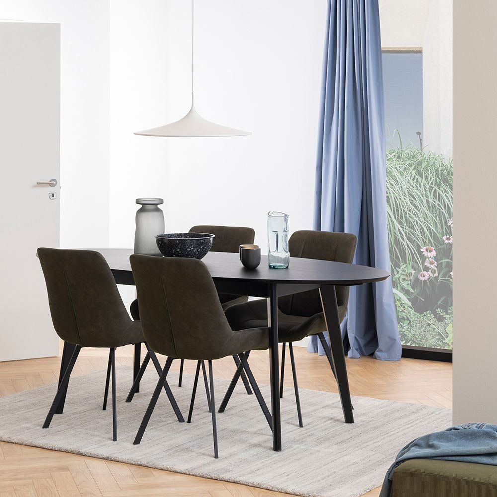 Set of 2 anthracite grey dining chairs with square stitching and black steel legs – Waylor modern dining chair set