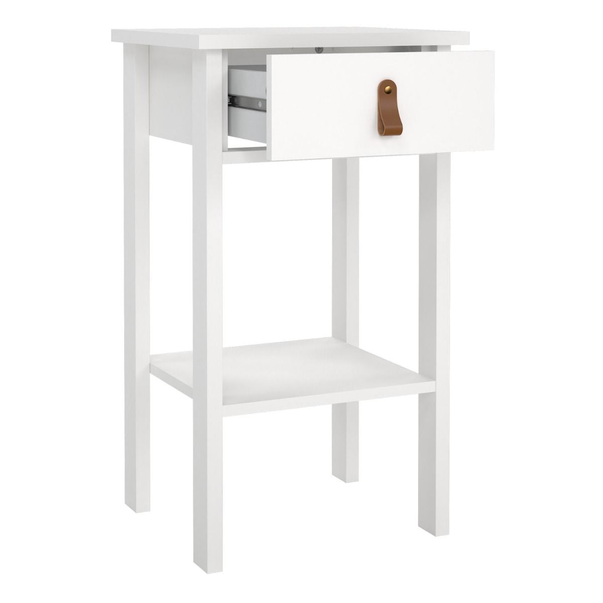 White Bedside Table with Drawer and Shelf