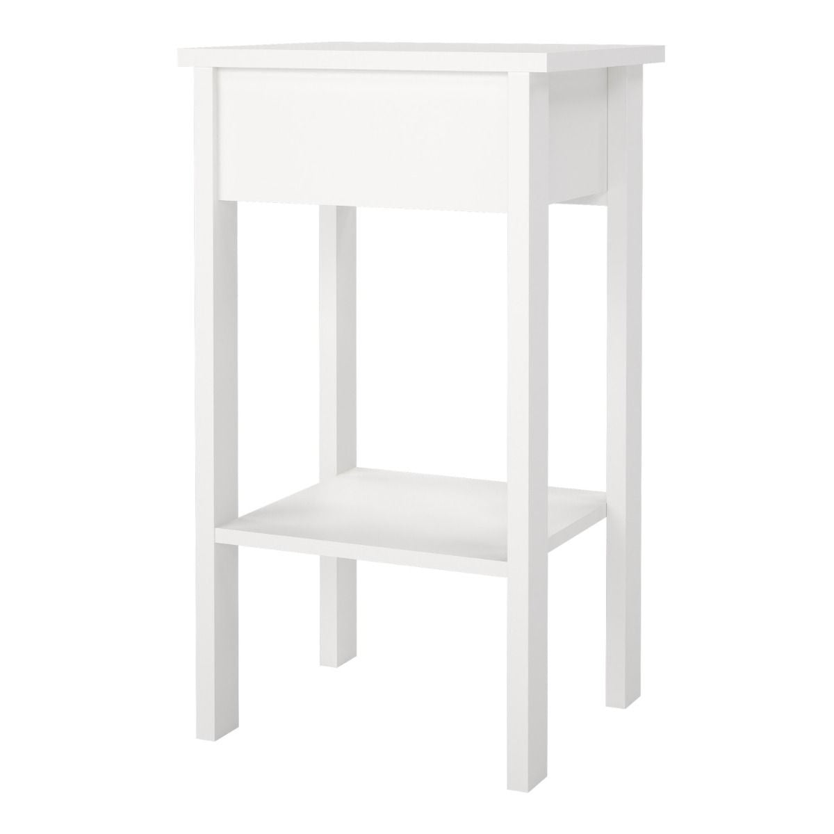 White Bedside Table with Drawer and Shelf