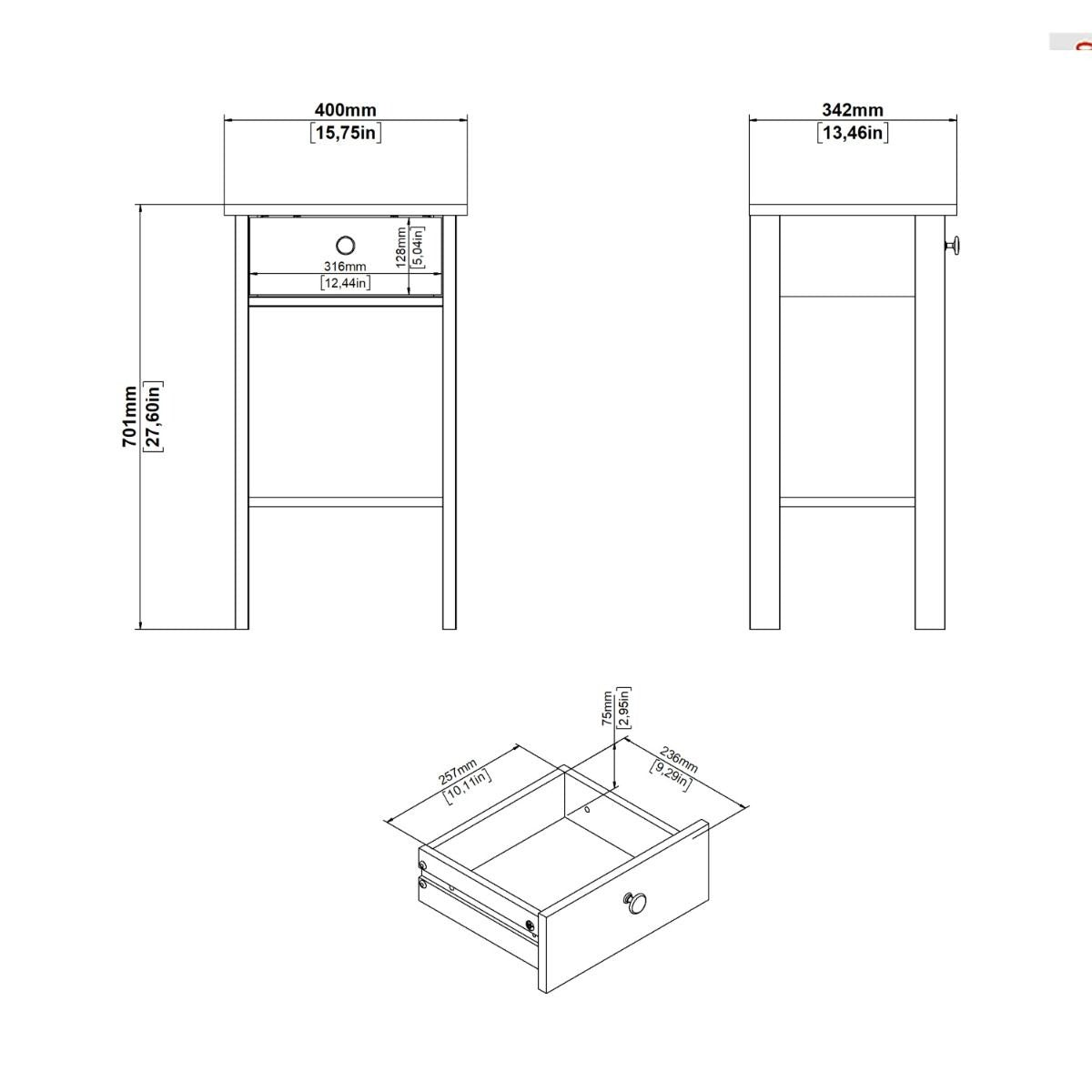 White Bedside Table with Drawer and Shelf