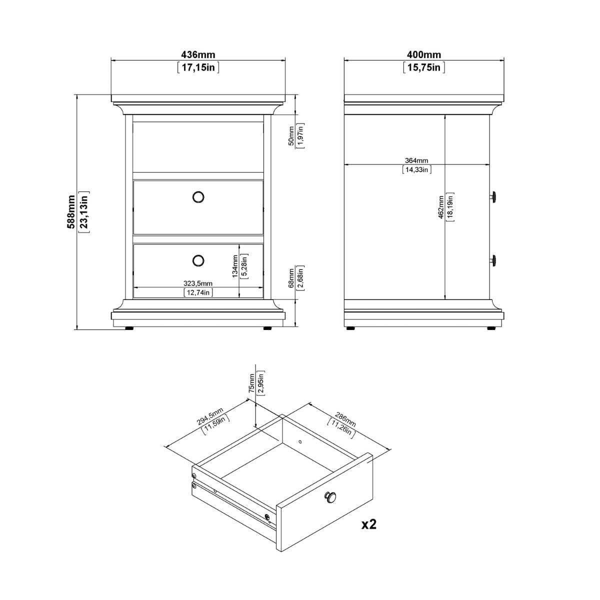 Paris 3-Piece Bedroom Set in Matt Grey