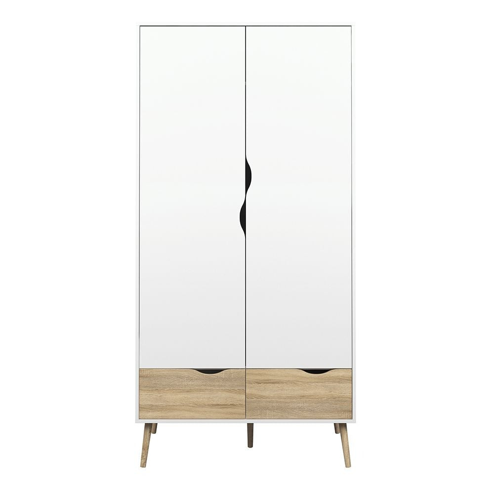 Scandinavian-style white oak bedroom set with modern storage furniture.