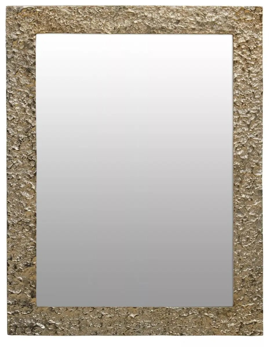 Rectangular gold wall mirror with textured metallic frame, ideal for luxe and elegant home styling