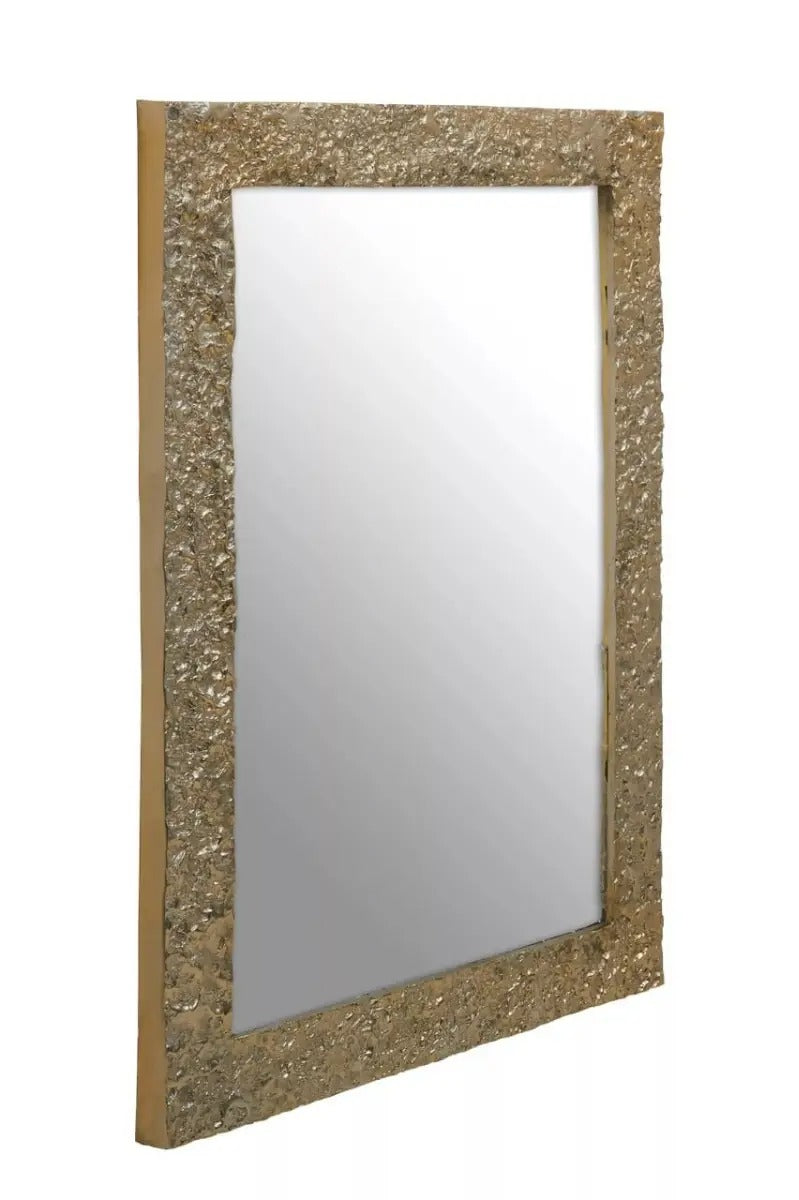Rectangular gold wall mirror with textured metallic frame, ideal for luxe and elegant home styling