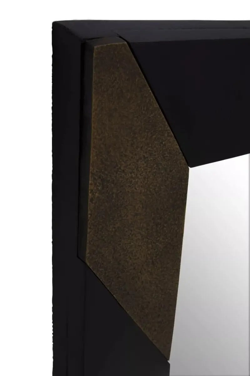 Geometric wall mirror with black and gold metal frame, ideal for modern luxe interiors and statement wall styling