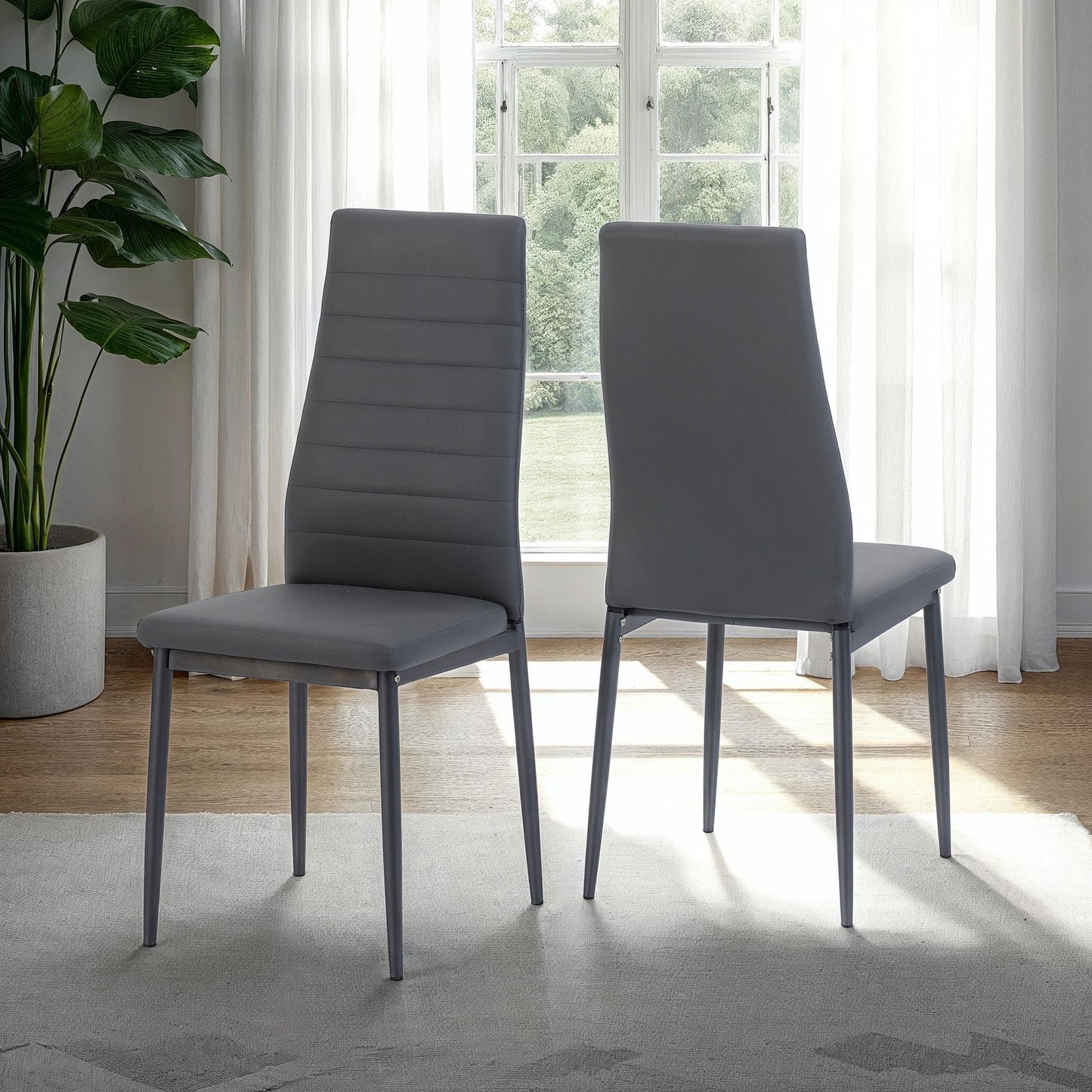 Abbey Set of 2 Grey Faux Leather Dining Chairs