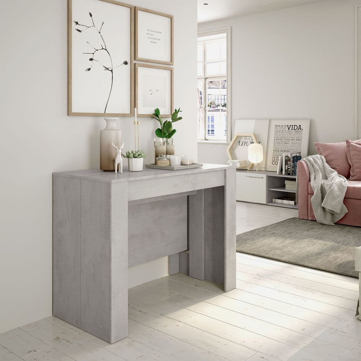 Luiz Concrete Grey Effect Large Extending Dining Table – Seats Up to 10 | Modern Extendable Dining Table