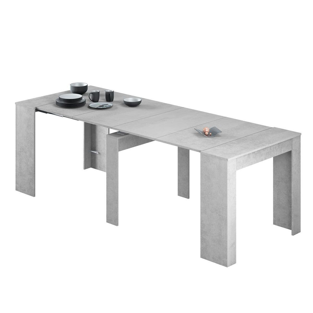 Luiz Concrete Grey Effect Large Extending Dining Table – Seats Up to 10 | Modern Extendable Dining Table