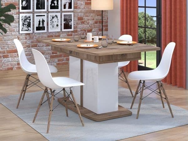 Merlot White Gloss & Warm Oak Extending Dining Table – Modern Extendable Table for 6 to 8 Seats