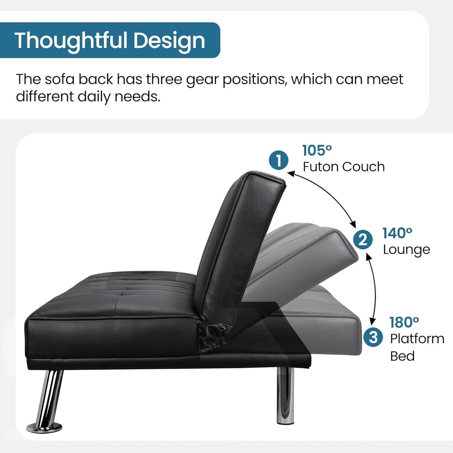 ZEKE Black PU Leather Sofa bed-Chromed Legs 2 Seater Versatile Sofa – Modern Sofas | Maison Alera