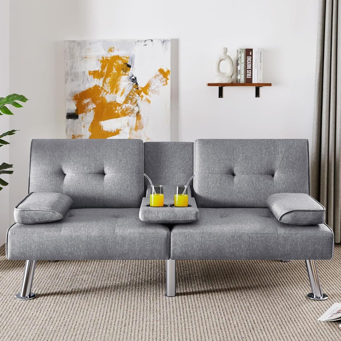 ZEKE Grey Fabric Sofa bed-Chromed Legs 2 Seater Versatile Sofa – Modern Sofas | Maison Alera