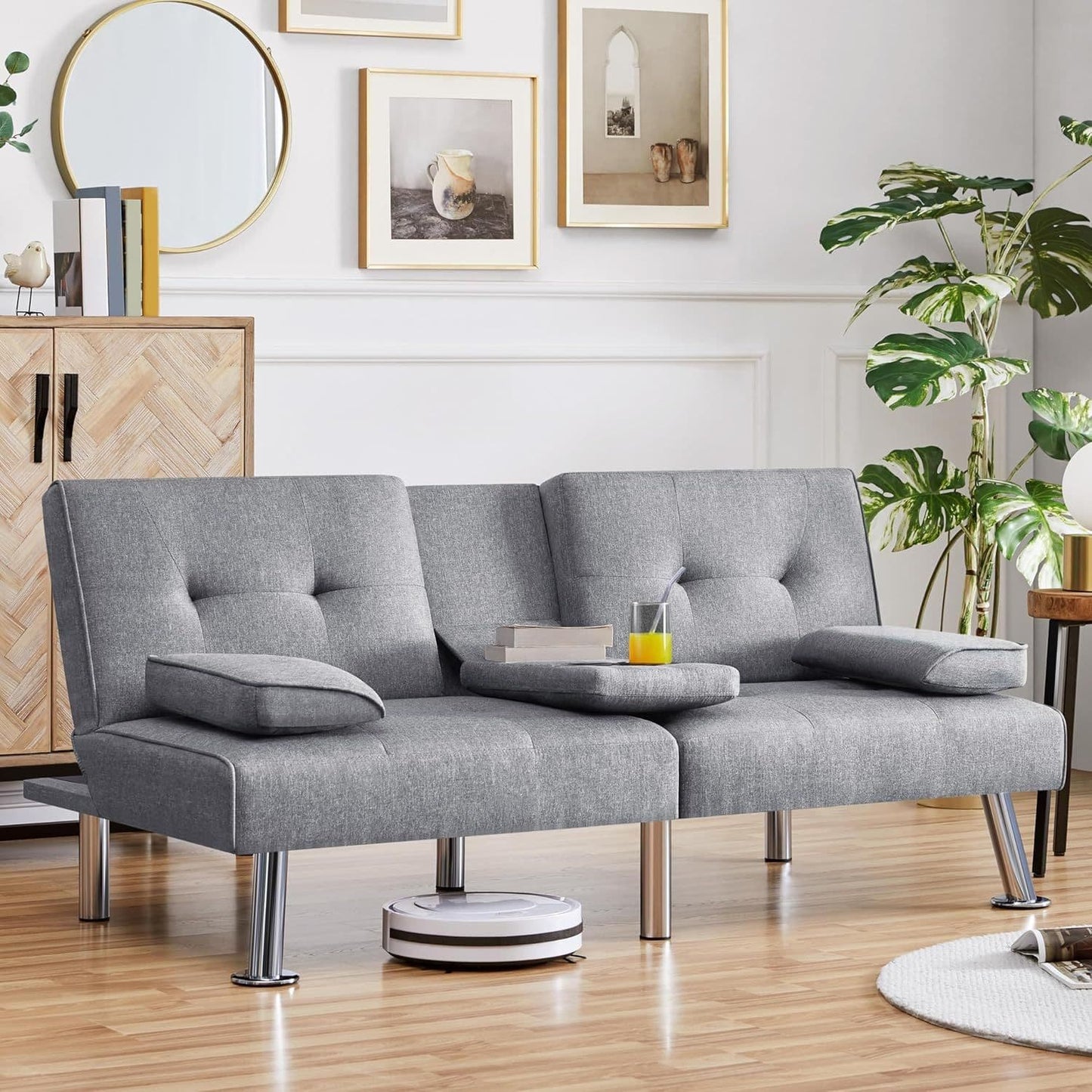 ZEKE Grey Fabric Sofa bed-Chromed Legs 2 Seater Versatile Sofa – Modern Sofas | Maison Alera