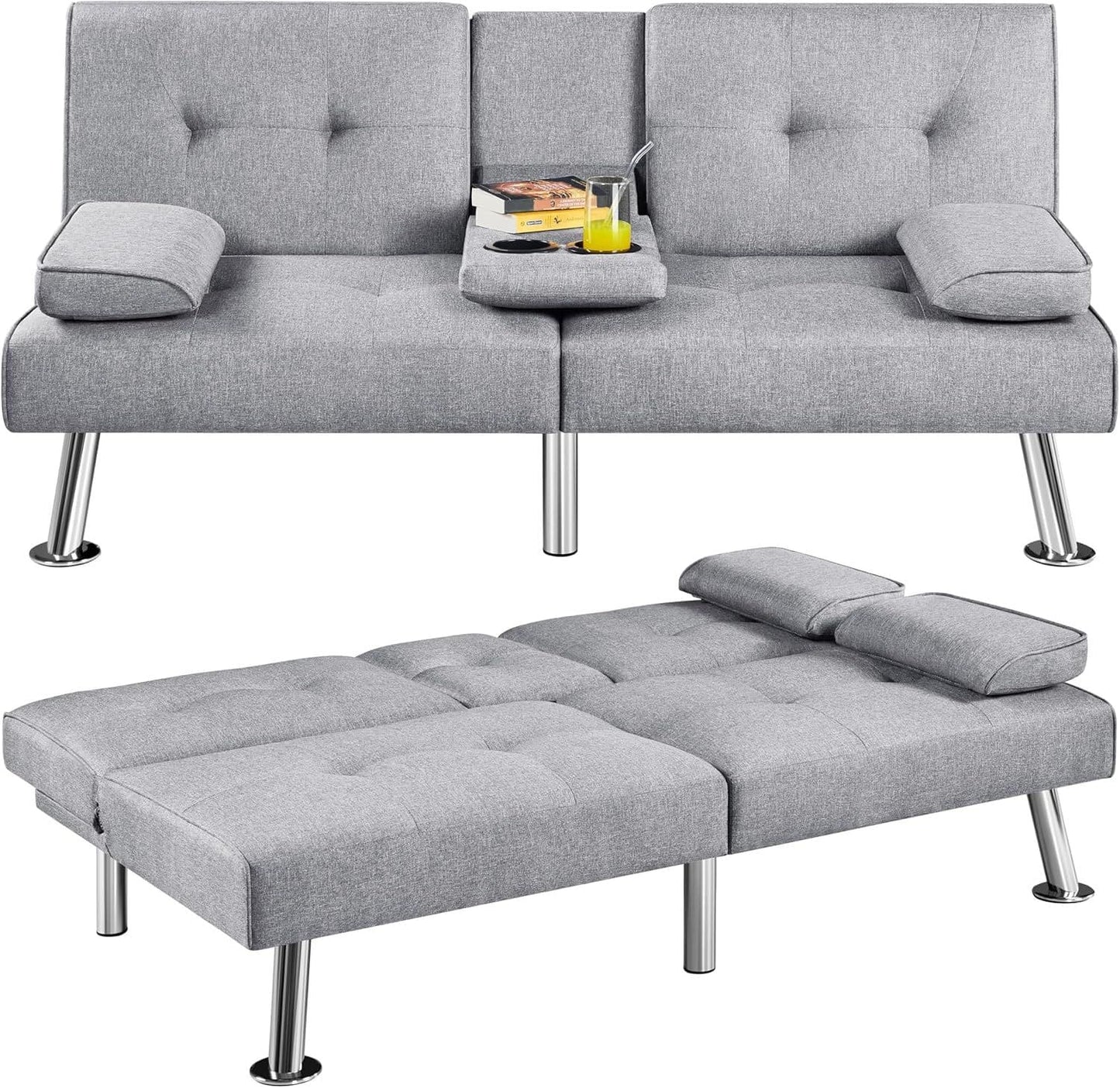 ZEKE Grey Fabric Sofa bed-Chromed Legs 2 Seater Versatile Sofa – Modern Sofas | Maison Alera