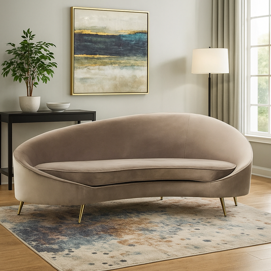 Hasina Curved Mink Velvet Sofa – 3 Seater