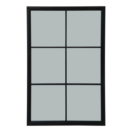 Black Wood XL Window Mirror – Tall Multi-Pane Architectural Wall Mirror