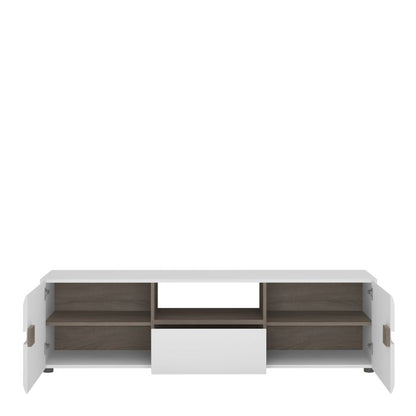 Modern Chelsea Wide TV Unit in White High Gloss with Truffle Oak Trim – 164cm