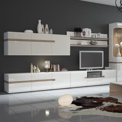 Modern Chelsea Wide TV Unit in White High Gloss with Truffle Oak Trim – 164cm
