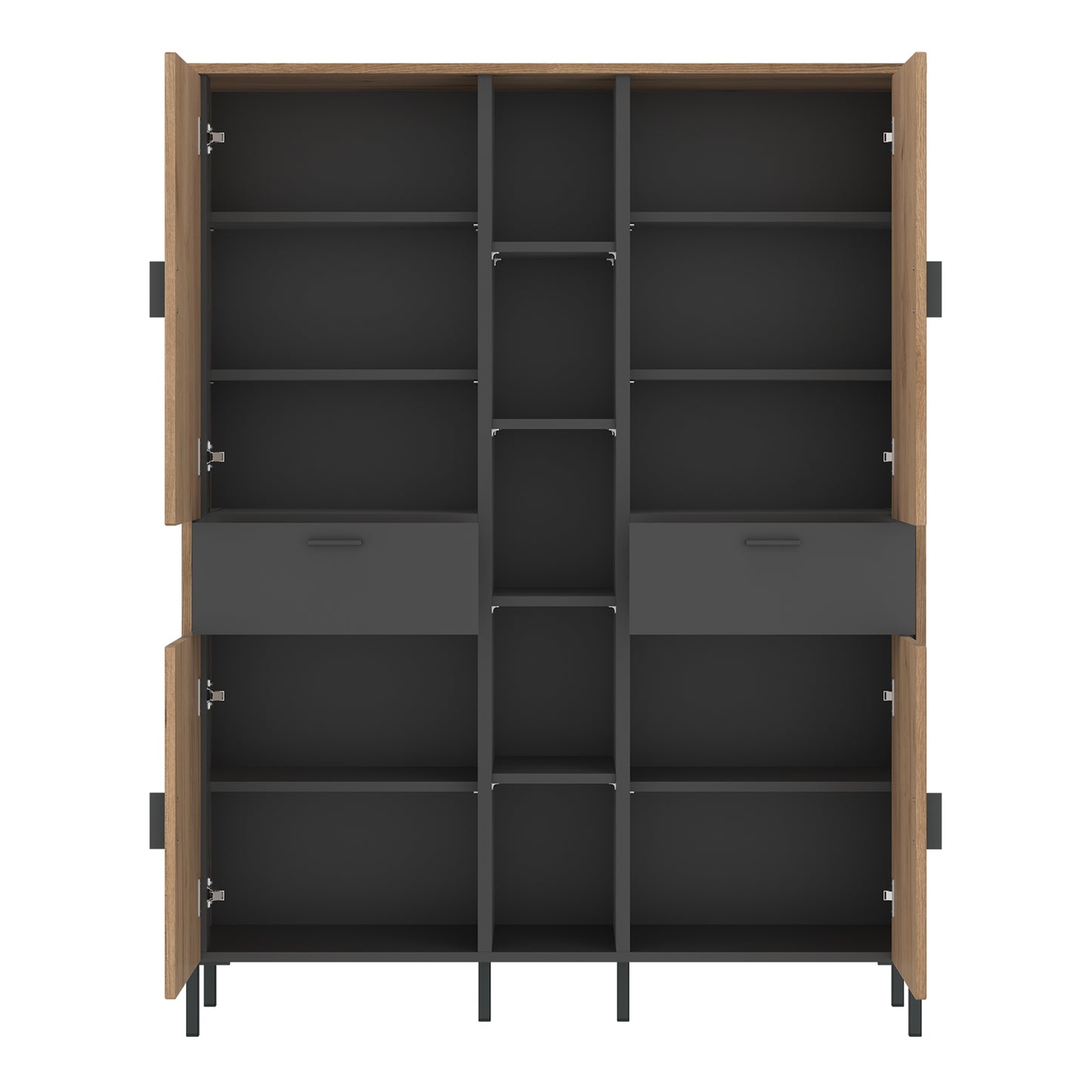 Arundel 4 Door 2 Drawer Wardrobe – Oak Effect & Anthracite Grey with Metal Legs