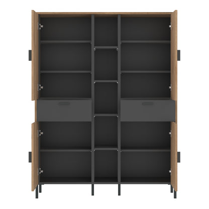 Arundel 4 Door 2 Drawer Wardrobe – Oak Effect & Anthracite Grey with Metal Legs