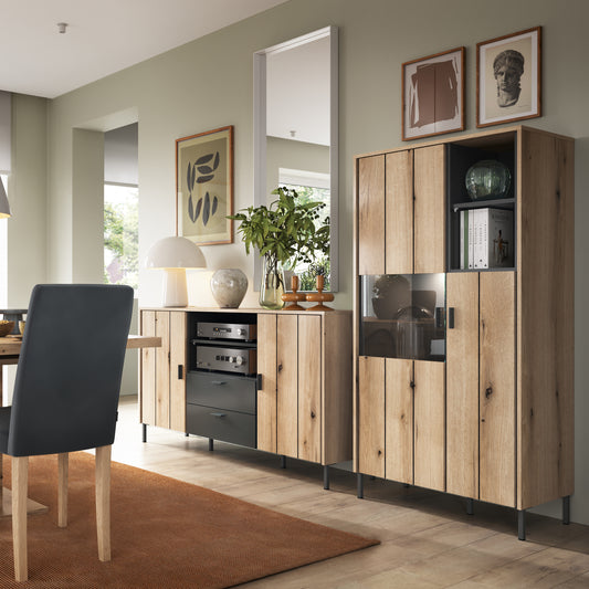 Arundel Sideboard – 2 Doors 2 Drawers in Oak & Anthracite Grey | Modern Storage Unit