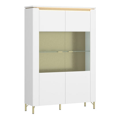 Lazio 2 Door Display Cabinet – Alpine White High Gloss with Glass Front and LED Lighting