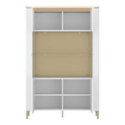 Lazio 2 Door Display Cabinet – Alpine White High Gloss with Glass Front and LED Lighting
