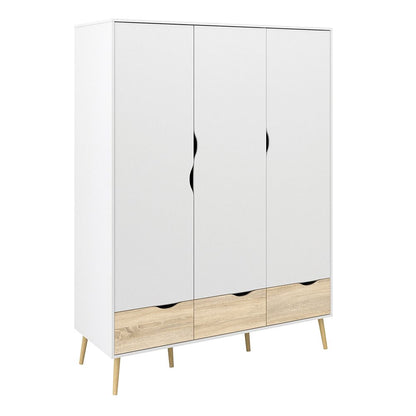 Oslo 3-Piece Bedroom Furniture Set – White & Oak | Wardrobe, Chest & Bedside Table