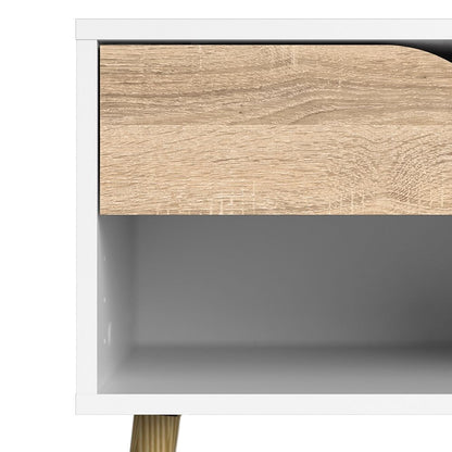 Scandinavian white and oak 3 piece bedroom furniture set including 2-door wardrobe and 2 bedside tables from the Oslo collection