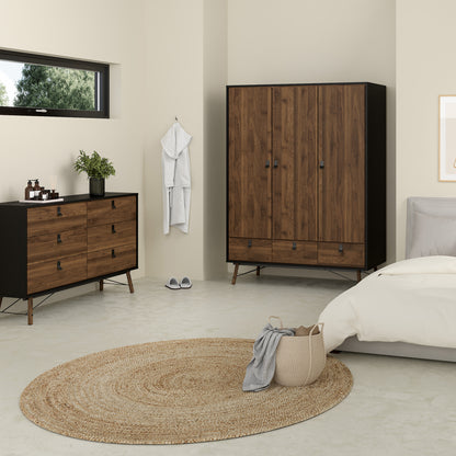 Ry 3-Piece Bedroom Furniture Set – Matt Black Walnut | Wardrobe, Chest & Bedside Cabinet