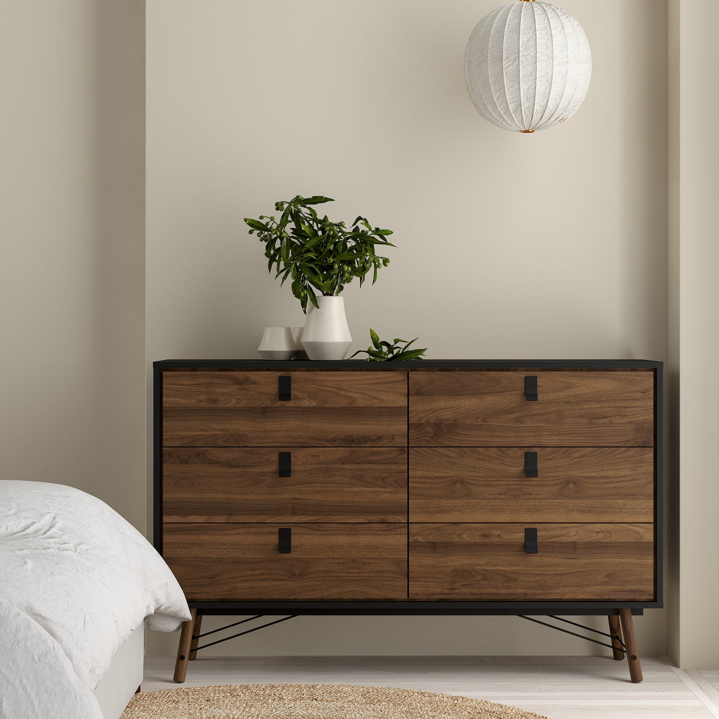Ry 3-Piece Bedroom Furniture Set – Matt Black Walnut | Wardrobe, Chest & Bedside Cabinet