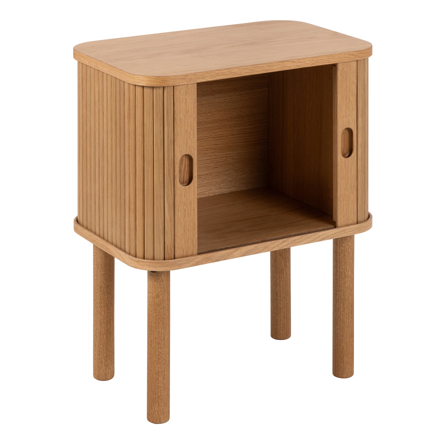 Langley Square Bedside Table – Oak with Tambour Doors | Scandinavian Nightstand