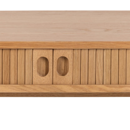 Langley ribbed oak TV unit with sliding tambour doors and rounded edges – modern media cabinet with Scandinavian design