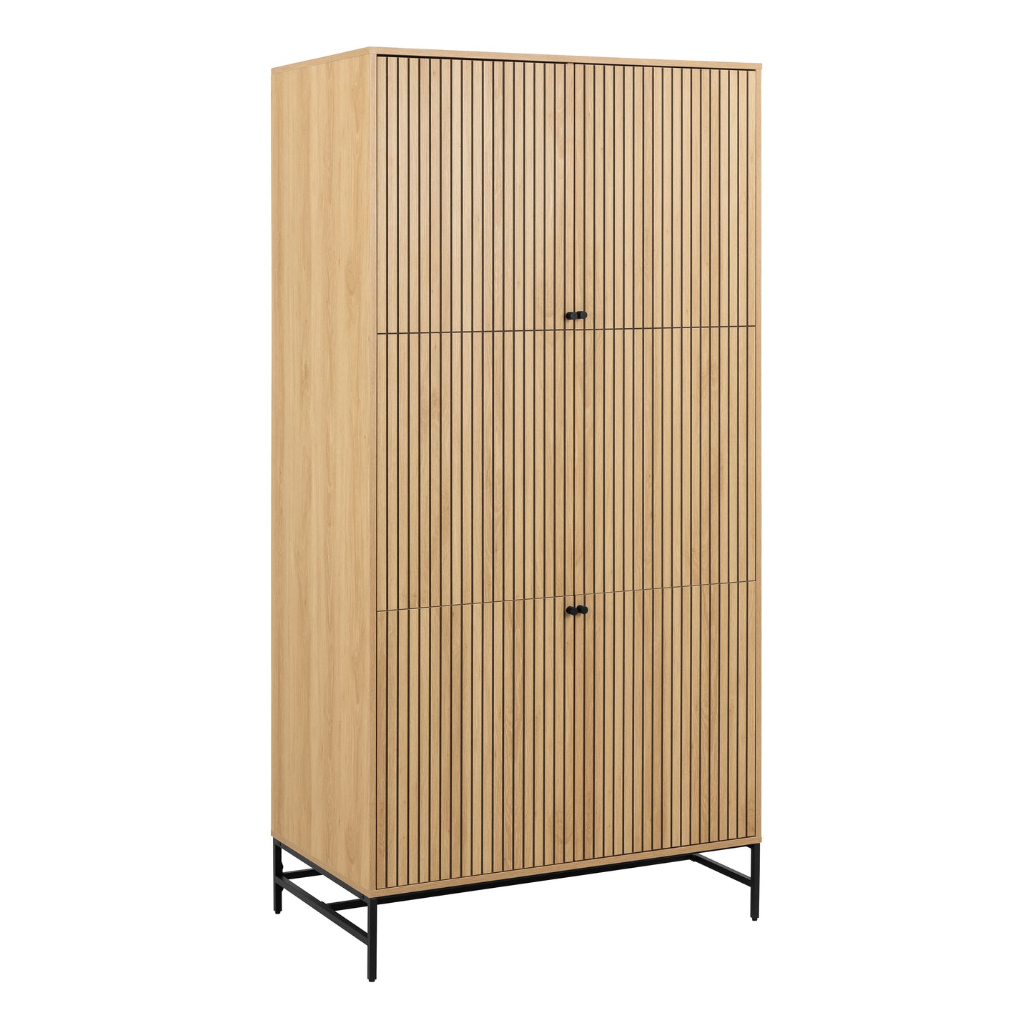 Albany 4 Door Wardrobe – Oak Lamella Front with Black Steel Base | Large Scandinavian Storage