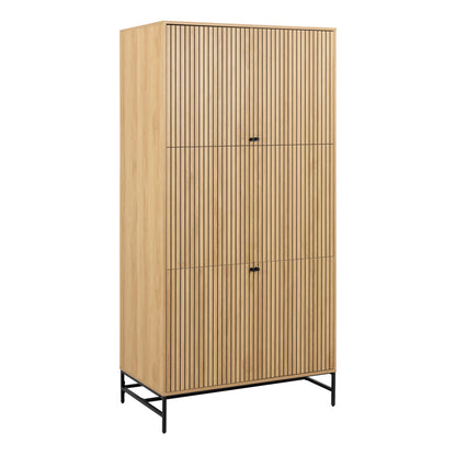 Albany 4 Door Wardrobe – Oak Lamella Front with Black Steel Base | Large Scandinavian Storage
