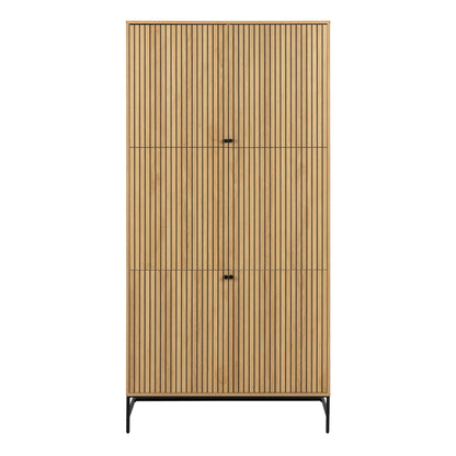 Albany 4 Door Wardrobe – Oak Lamella Front with Black Steel Base | Large Scandinavian Storage