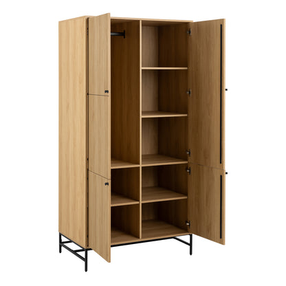 Albany 4 Door Wardrobe – Oak Lamella Front with Black Steel Base | Large Scandinavian Storage