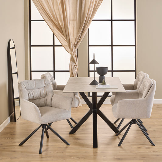 Heaven White Ceramic Dining Table with 4 Beige Alonso Dining Chairs