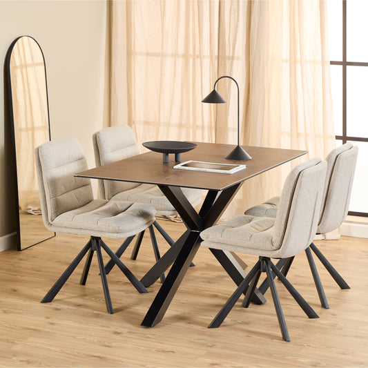 Heaven Ceramic Dining Table with 4 Dean Swivel Chairs in Beige